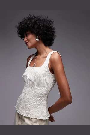 Topshop Shirred poplin sleeveless top in ivory