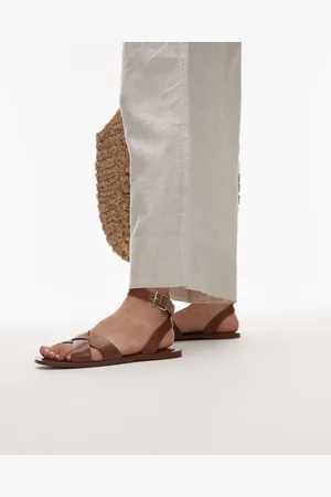 MANGO Leather flat sandals in
