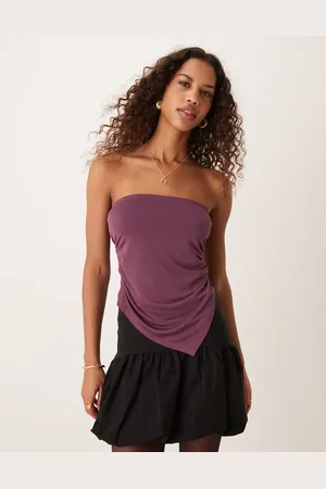 ASOS Soft handle bandeau top with ruched sides and asymmetric hem in mulberry