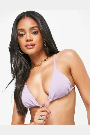 Missguided Ribbed triangle bikini top in lilac
