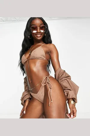 South Beach Tie up bikini bottom in textured rib in sand