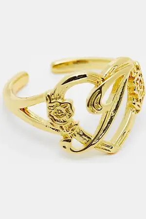 Image Gang 18k plated adjustable J initial heart ring