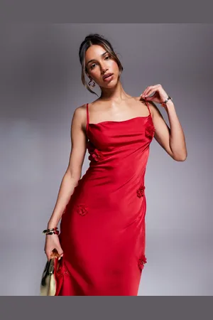New Look Corsage detail satin slip midi dress in