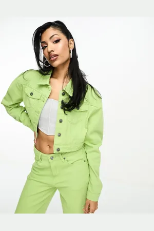 FAE Boxy denim jacket co-ord in lime