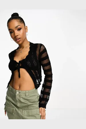 ASOS Tie front cardigan top in open stitch in