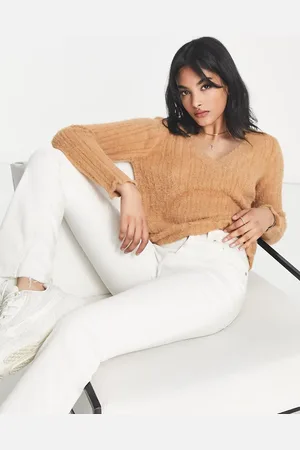 VILA V neck knit jumper in camel