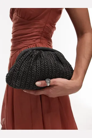 MANGO Raffia clutch bag in