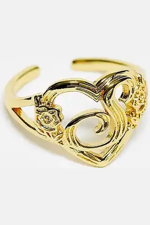 Image Gang 18k plated adjustable S initial heart ring