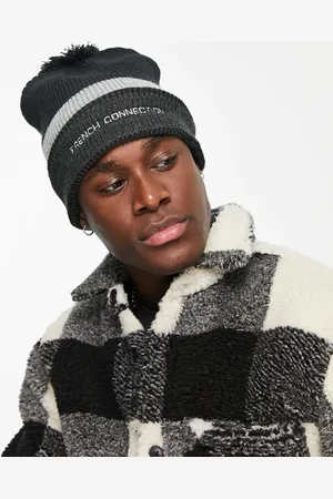 French Connection Logo bobble beanie in dark grey