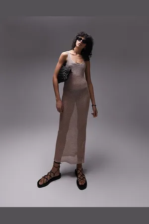 Topshop Sheer metallic knit beach dress in rose