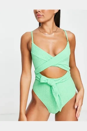 River Island Cutwork wraparound tie front swimsuit in