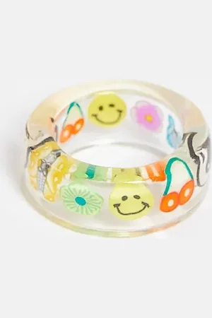 ASOS Plastic ring with trapped kitsch charms in