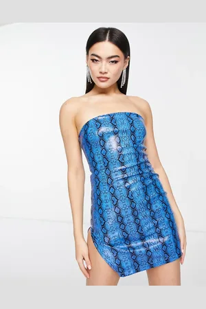 Missyempire Bandeau side spilt mini dress in leather look snakeprint