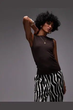 MANGO Sleeveless polyamide top in chocolate