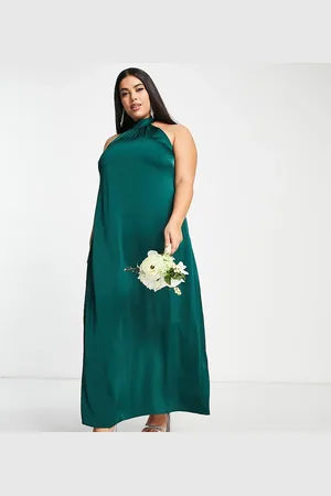 VILA Bridesmaid satin halterneck maxi dress in deep