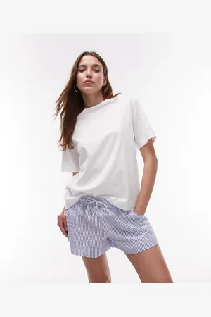MANGO Cotton t-shirt and seersucker short pyjama set in white & stripe