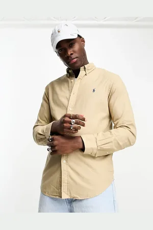 Ralph Lauren Icon logo slim fit garment dyed oxford shirt in tan