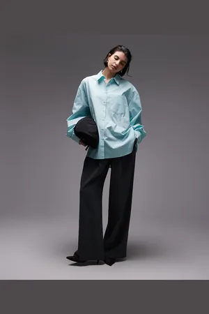 ASOS Oversized shirt with tab back detail in turqouise