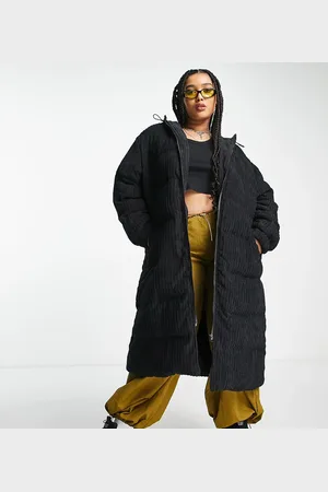 Daisy Street Maxi puffer coat in jumbo corduroy with hood
