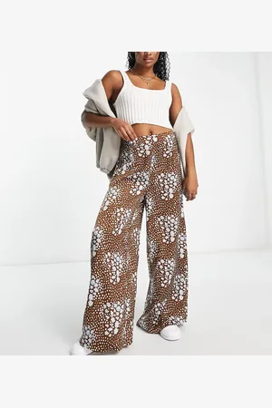 Glamorous High waisted wide leg trousers in brown blue leopard