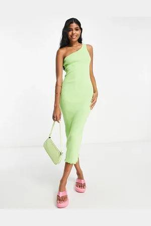 Monki One shoulder knitted midi dress in bright