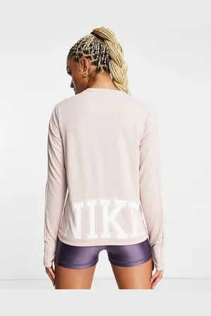 Nike Swoosh Run Dri-FIT collegiate back logo long sleeve top in pale