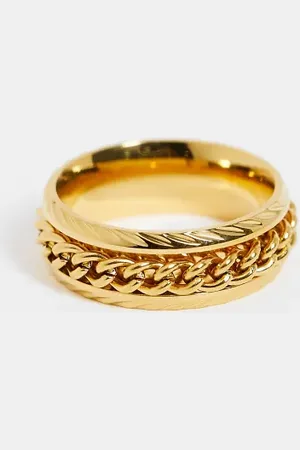 ASOS Fidget band ring with chain and embossing in gold tone