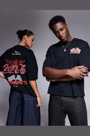 ASOS Unisex boxy oversized t-shirt with Coca Cola racing prints in