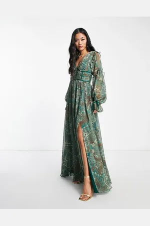 ASOS Corset detail plunge maxi dress in with paisley print