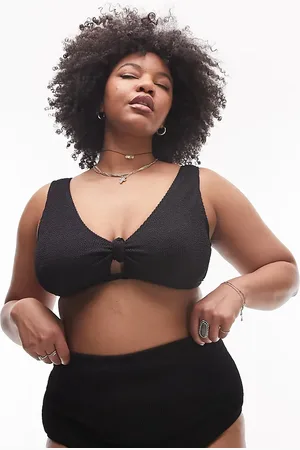 Topshop Curve crinkle high waist bikini bottoms in
