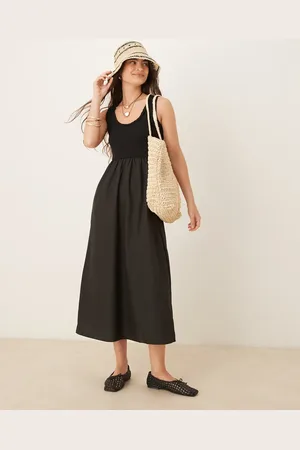 Threadbare Scoop neck maxi dress with poplin skirt in