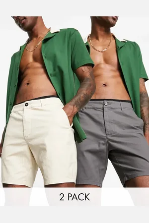 ASOS 2 pack skinny chino shorts in mid length in beige and charcoal save