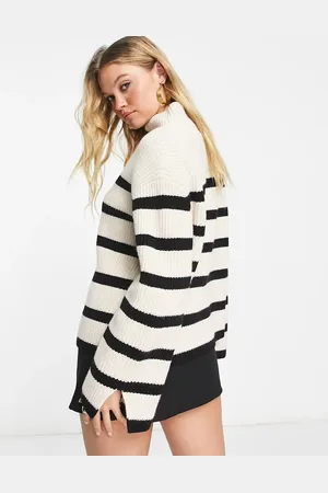 & OTHER STORIES Wool blend high neck jumper in off white and black stripe