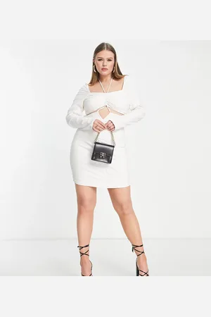Simmi London Simmi Plus halterneck long sleeve ruched mini dress in
