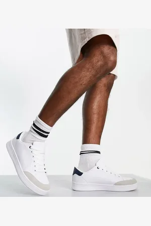 Truffle Collection Wide fit lace up trainers in white/navy