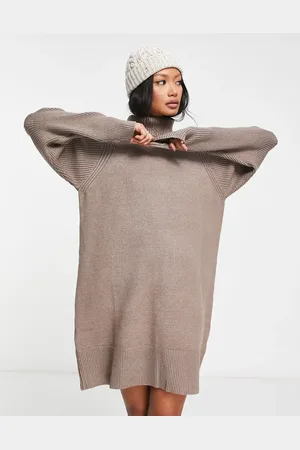 River Island Knitted batwing jumper dress in beige