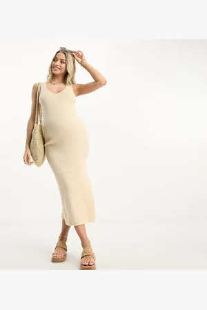 ASOS ASOS DESIGN Maternity knitted v neck midi dress in stone
