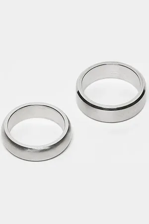 ASOS 2 pack waterproof stainless steel band ring set in brushed tone