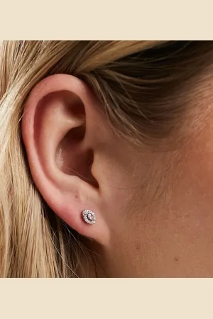 Kingsley Ryan Sterling silver rose gem tear drop stud earrings in silver