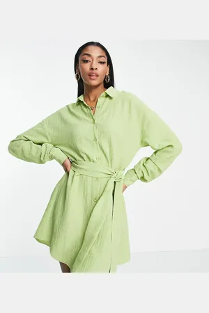 Lola May Shirt dress with tie waist in lime