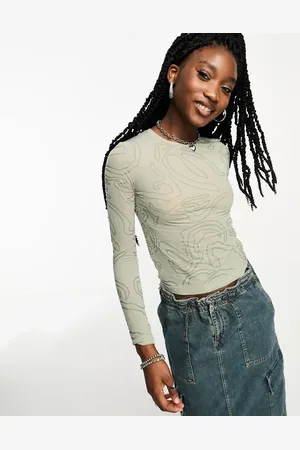 Weekday Sheer mesh long sleeve top in