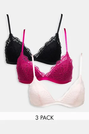 Dorina Leia 3 pack lace padded bralette in black, fuchsia and pink