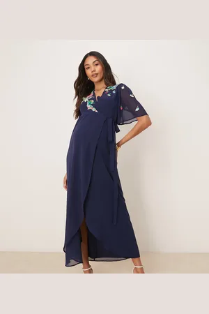 HOPE & IVY Embellished flutter sleeve maxi wrap dress with tie waist in
