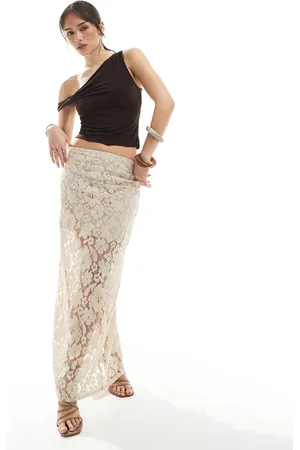 4th & Reckless Flower lace maxi skirt in beige