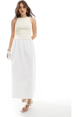 4th & Reckless Racerneck contrast drop waist maxi dress in beige and white