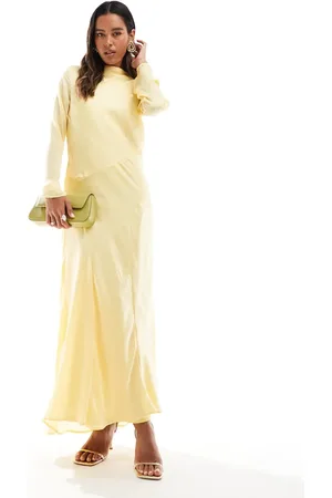 ASOS High neck seam detail satin maxi dress in buttermilk