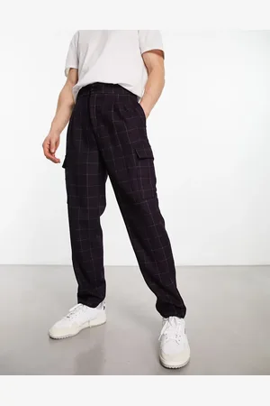 Devils Advocate Oversized checked cargo trouser in burgundy