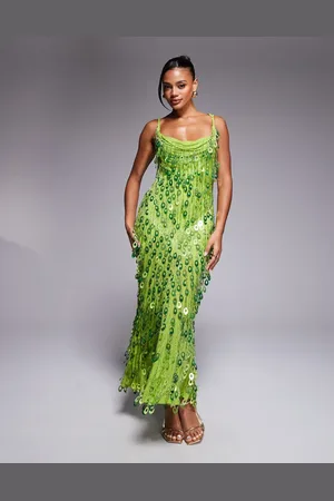ASOS Sequin droplet cowl neck maxi dress in bright