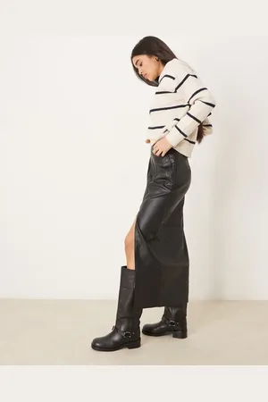 ASOS Leather look maxi skirt with side split in