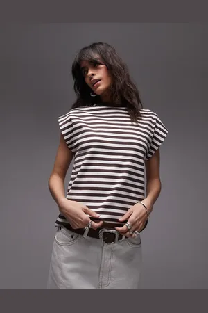 MANGO Sleeveless elevated shoulder striped t-shirt in